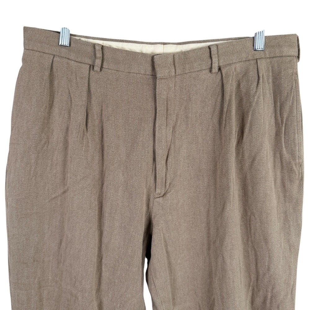 Vintage Polo Ralph Lauren Pleated Pants Actual 36x29 Brown Cotton Twill Cuffed